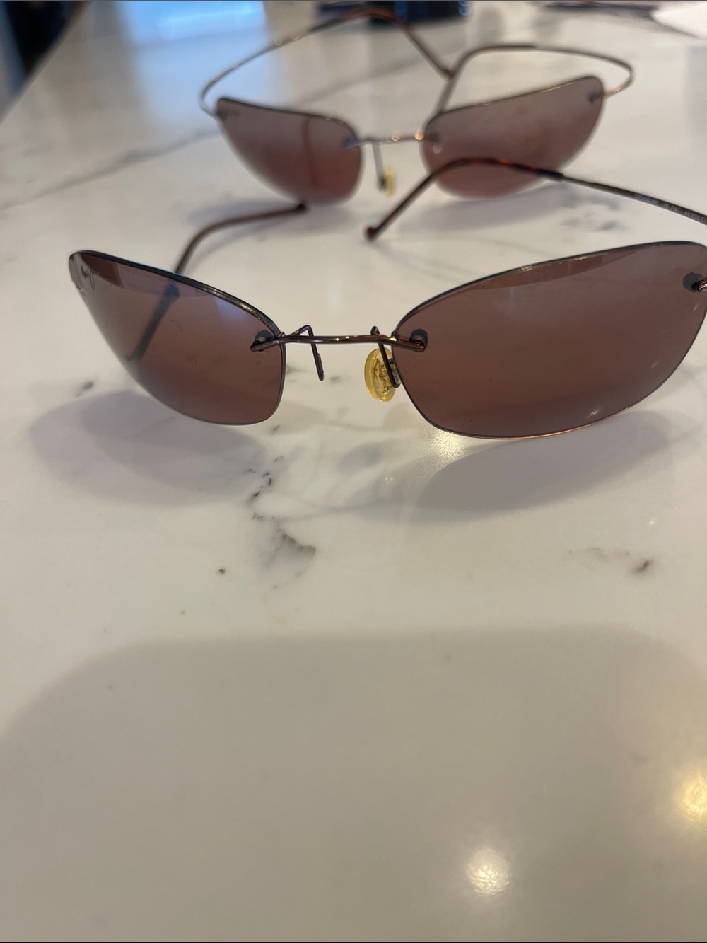2 vintage Maui Jim Rimless Sunglasses with Brown Lenses and Gold Nose Pads